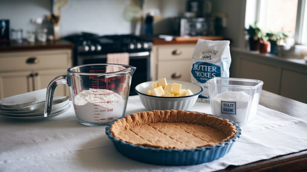 Alt Text: "Starfruit and Lime Pie served on a rustic plate, with a buttery golden crust and zesty lime filling, topped with starfruit slices for an exotic and citrusy finish."