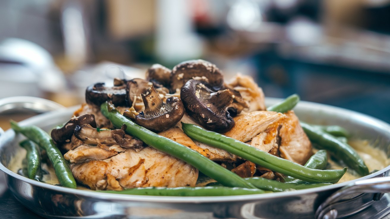One Skillet Chicken with Green Beans and Mushrooms