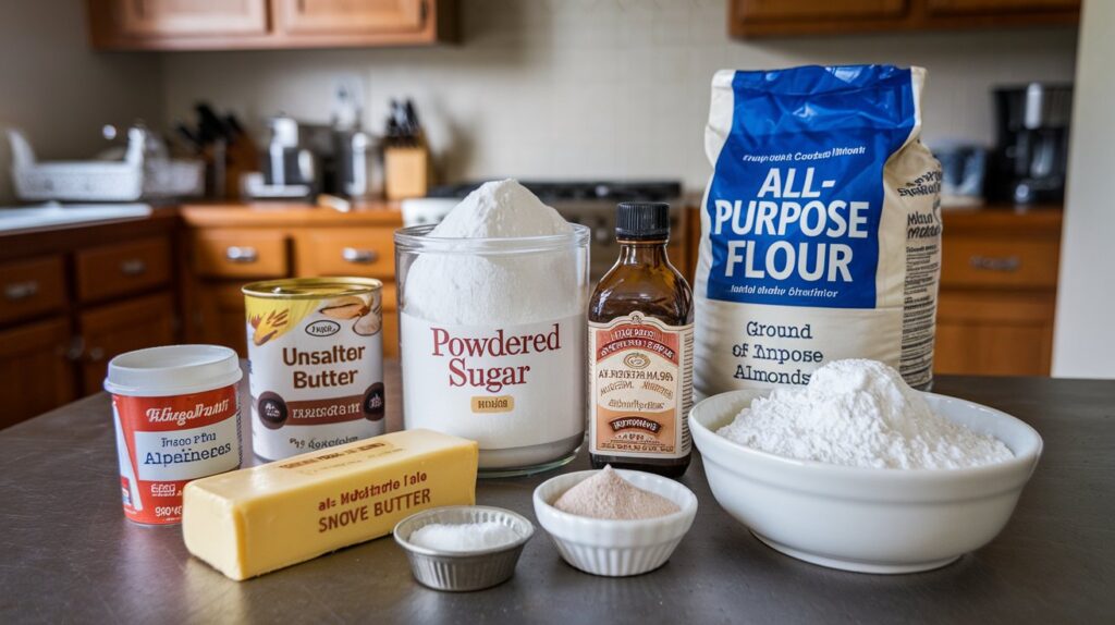 "A single Almond Snowball Cookie resting on parchment paper, with its perfectly round shape and powdered sugar coating evoking a classic winter treat."