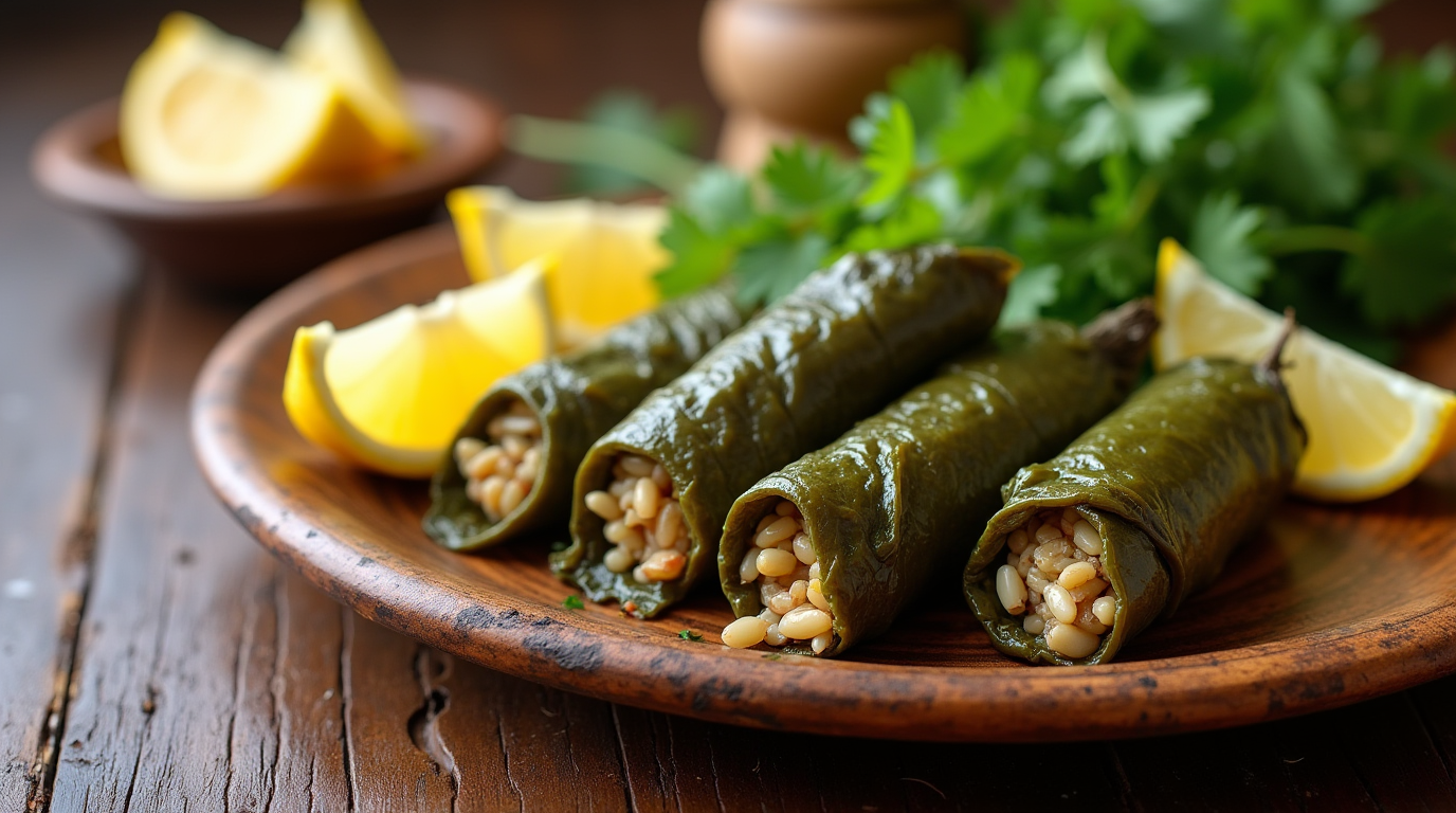 Rustic Turkish Dolma Stuffed Grape Leaves