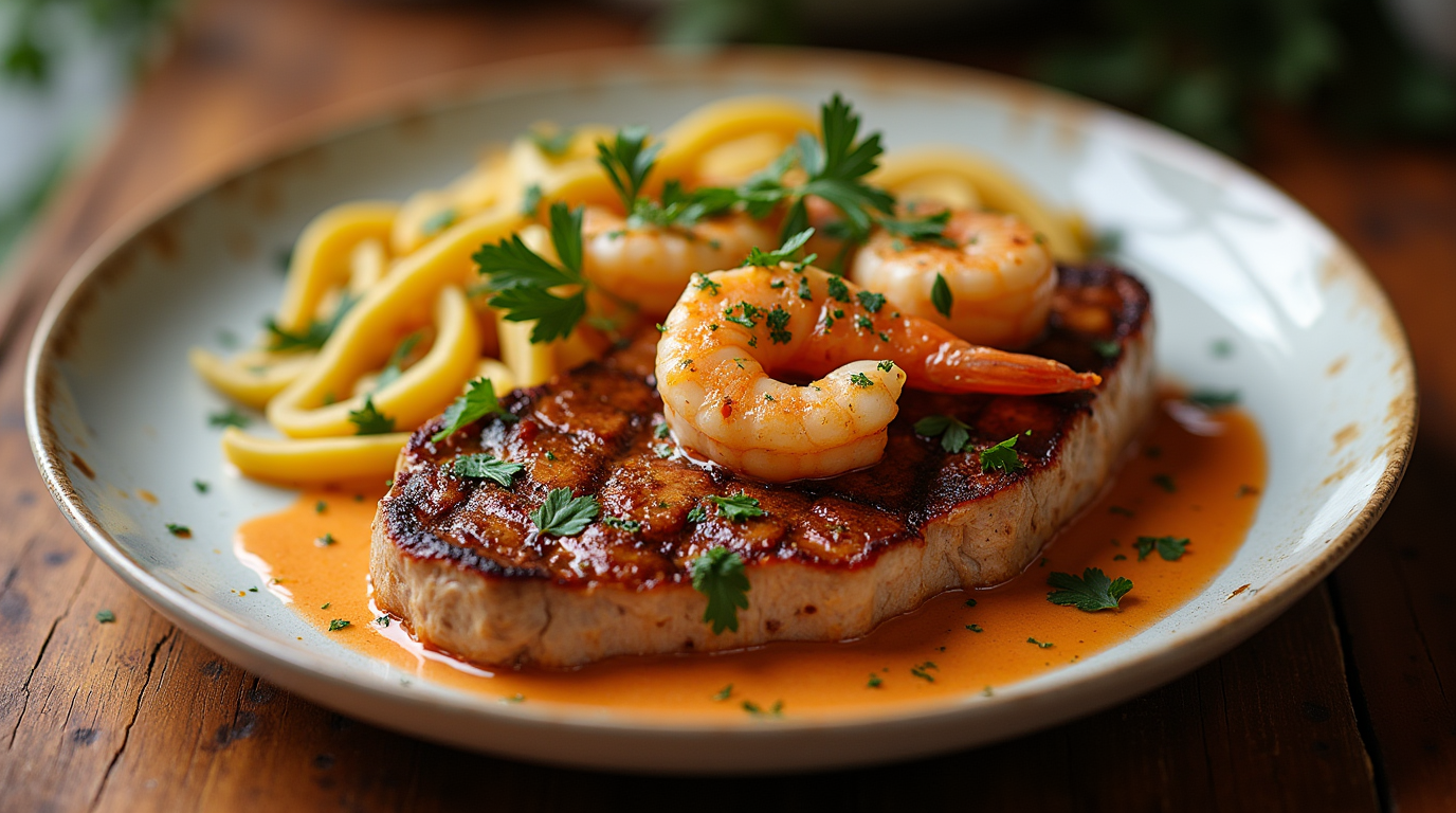 Steak with Creamy Cajun Shrimp Sauce