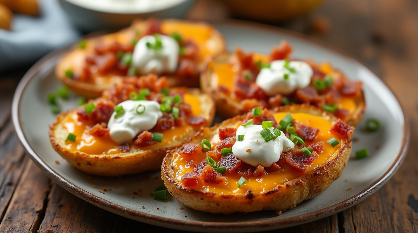 Irresistible Loaded Potato Skins with Sour Cream & Bacon