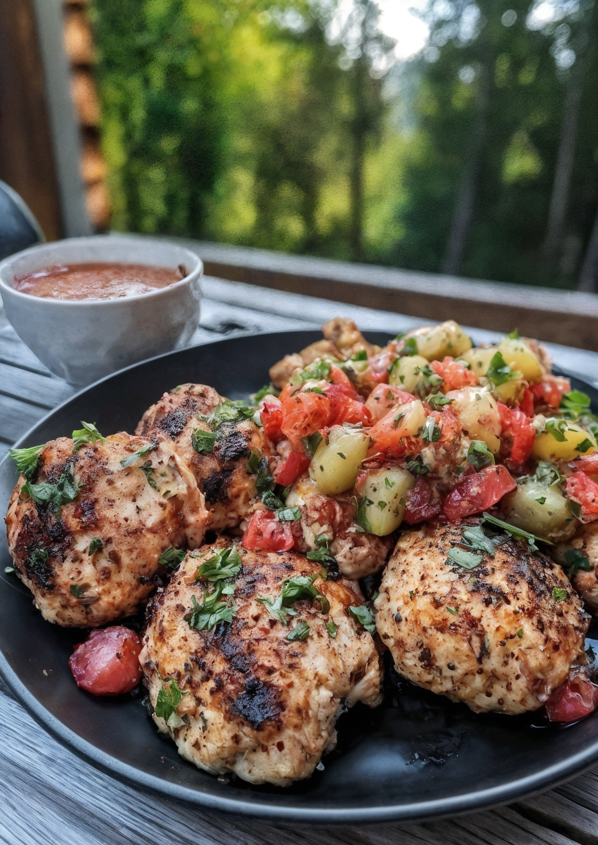 Garlic Cilantro Chicken Bites with Kiwi Strawberry Salsa