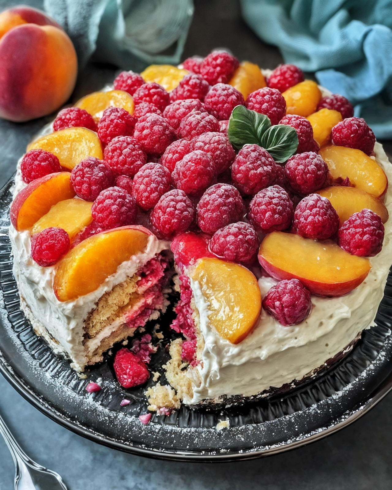Raspberry Peach Delight Cake
