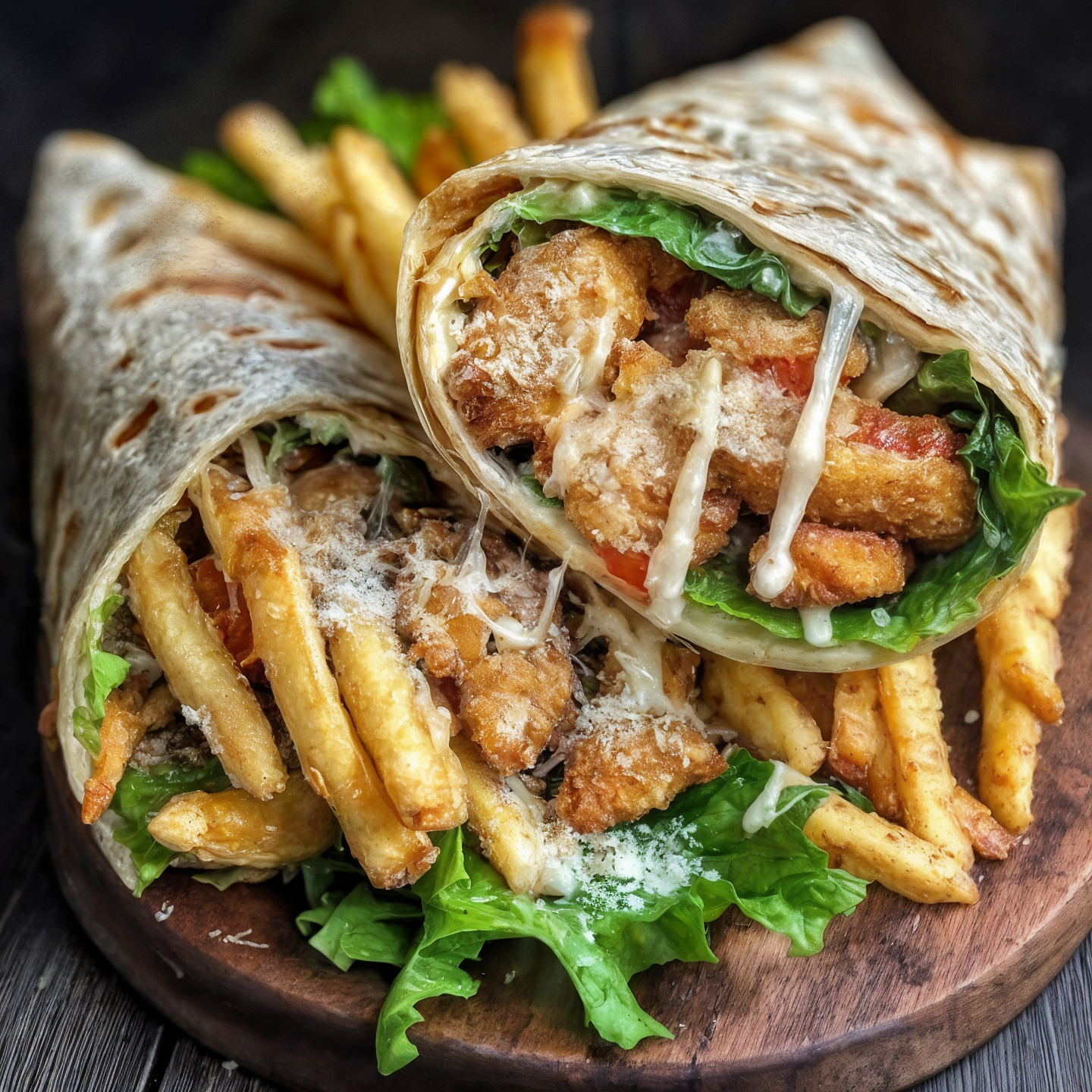 Crispy Chicken Caesar Wrap with Parmesan Fries
