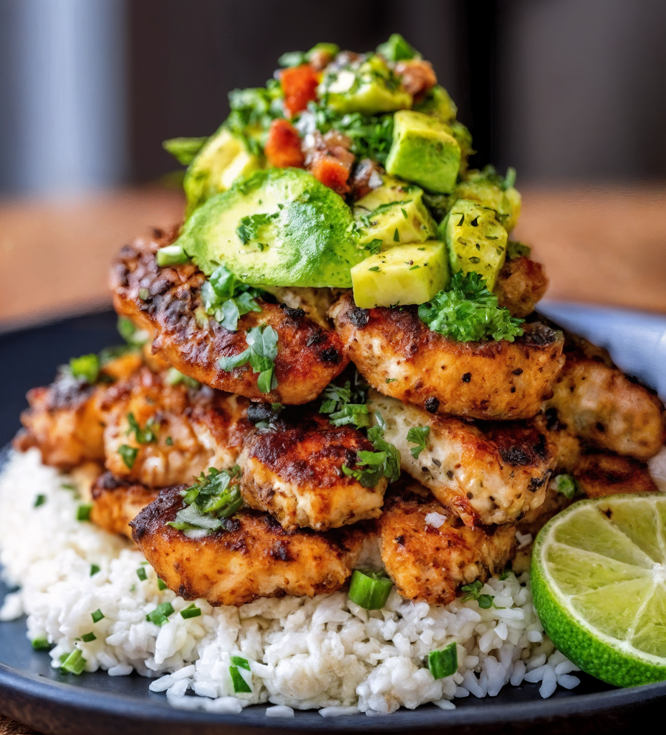 Honey Lime Chicken & Avocado Rice Stack