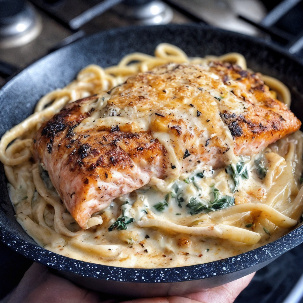 Stuffed Salmon with Creamy Pasta