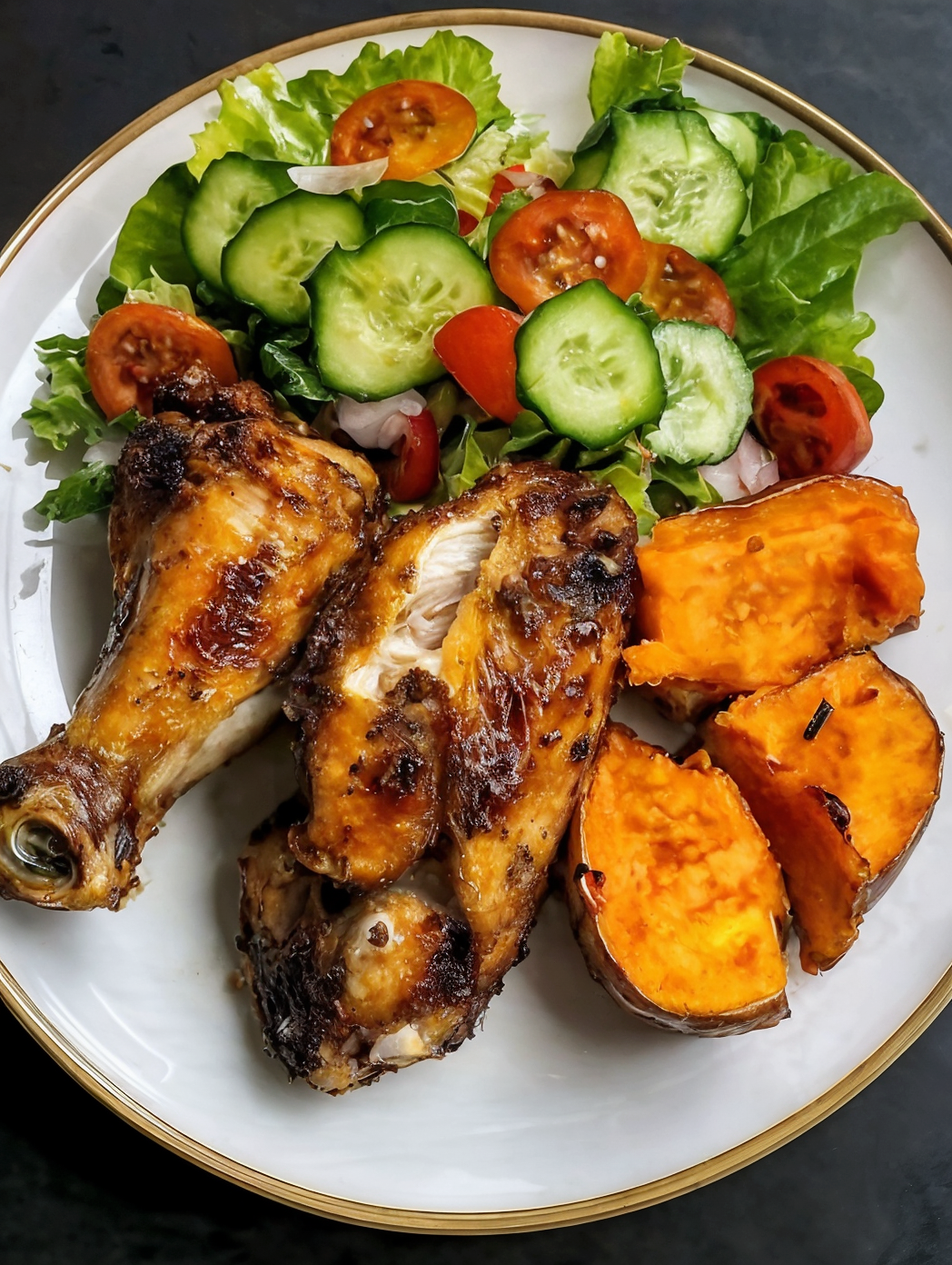 Roasted Chicken with Sweet Potato & Fresh Salad