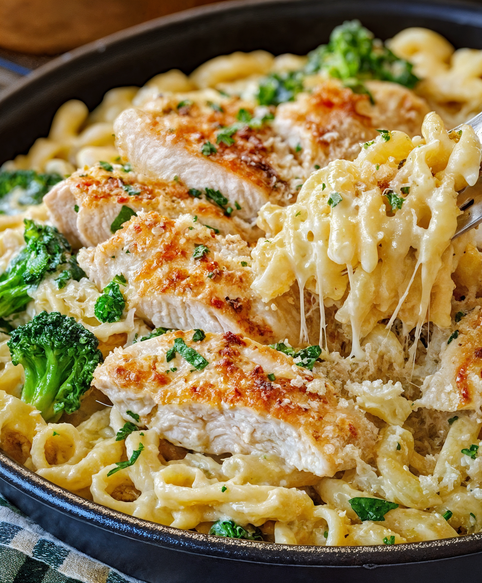 One Pot Creamy Chicken and Broccoli Pasta with Garlic Parmesan Sauce
