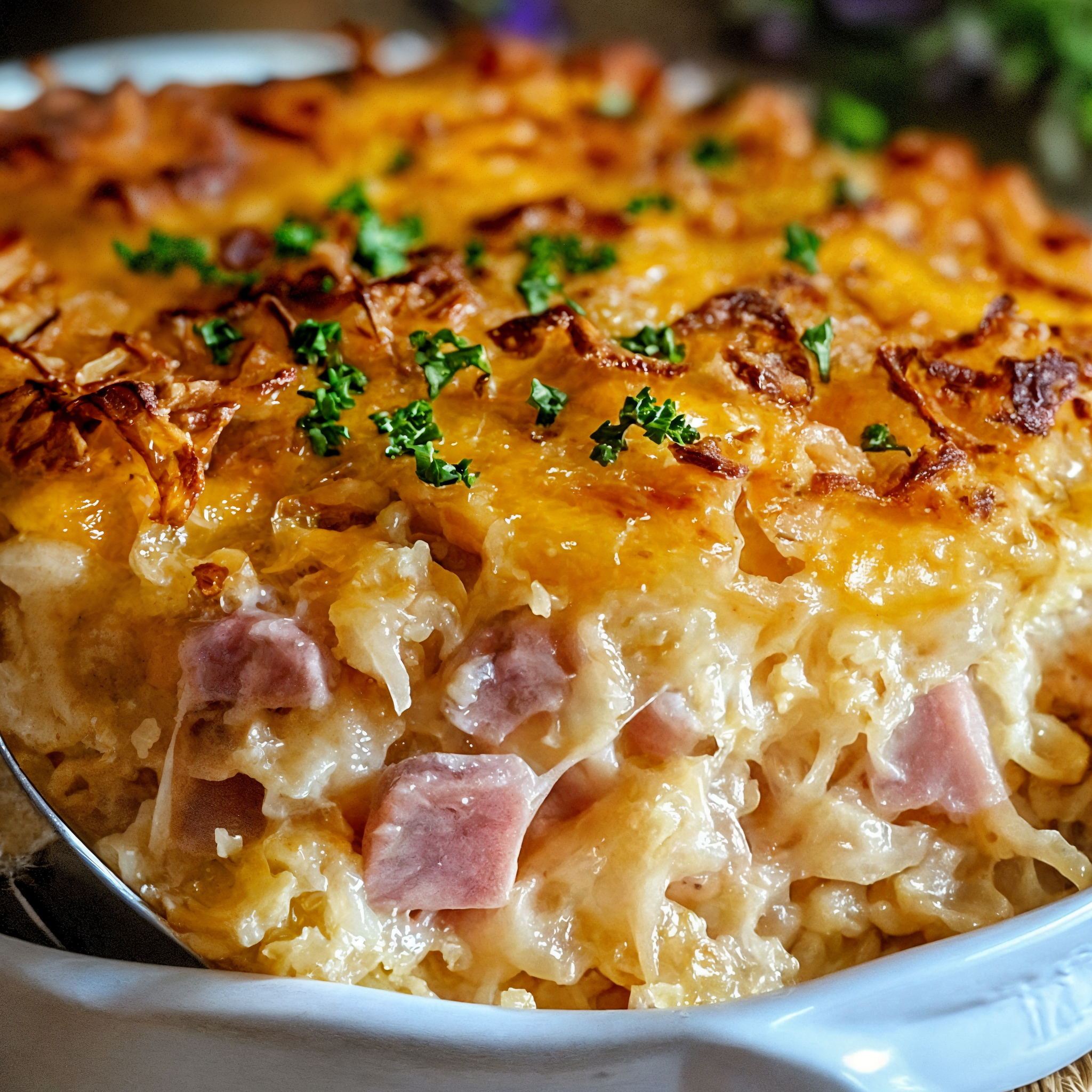 Loaded Cheesy Ham And Hash Brown Casserole