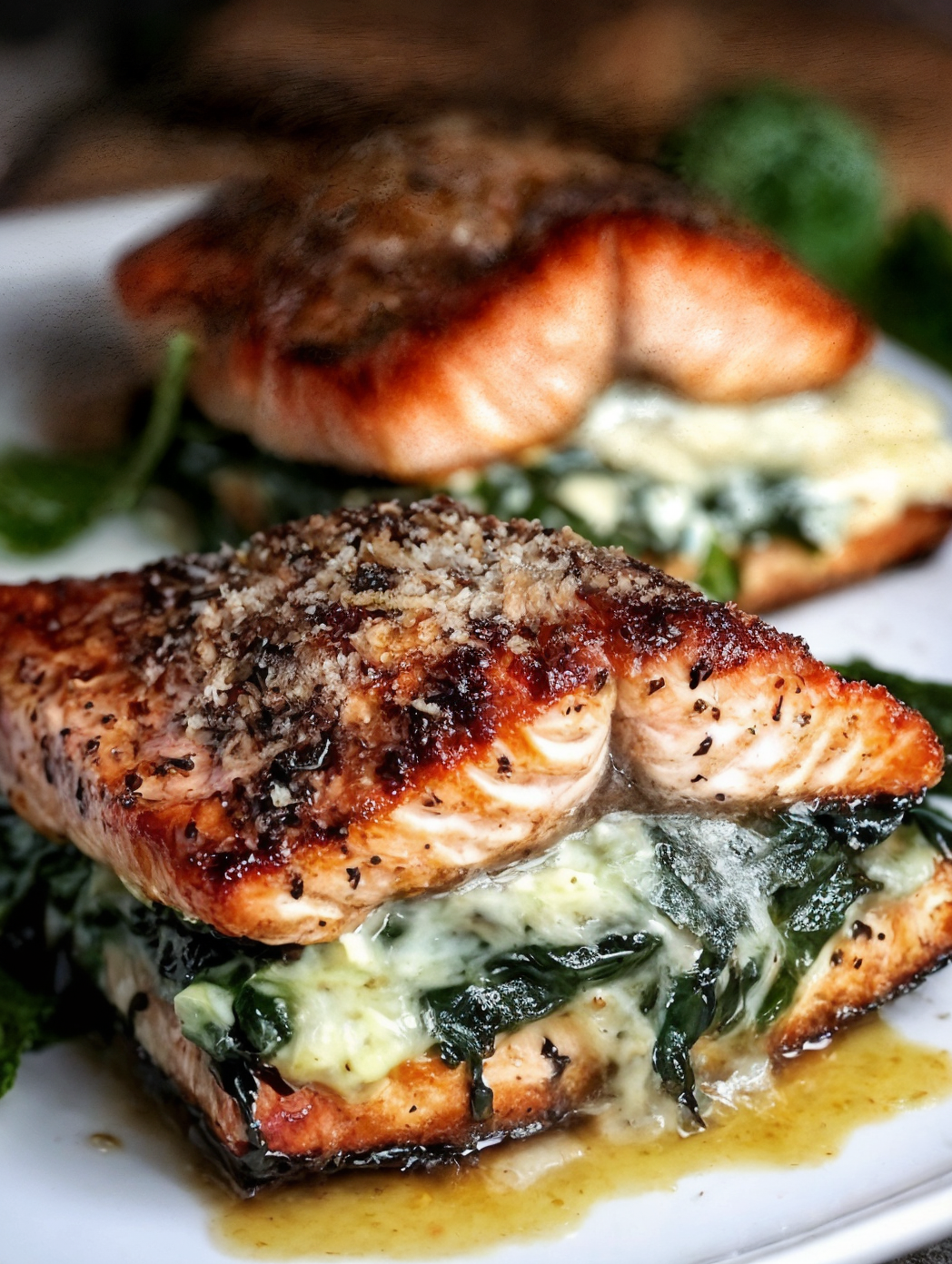 Blackened Salmon Stuffed with Spinach & Parmesan