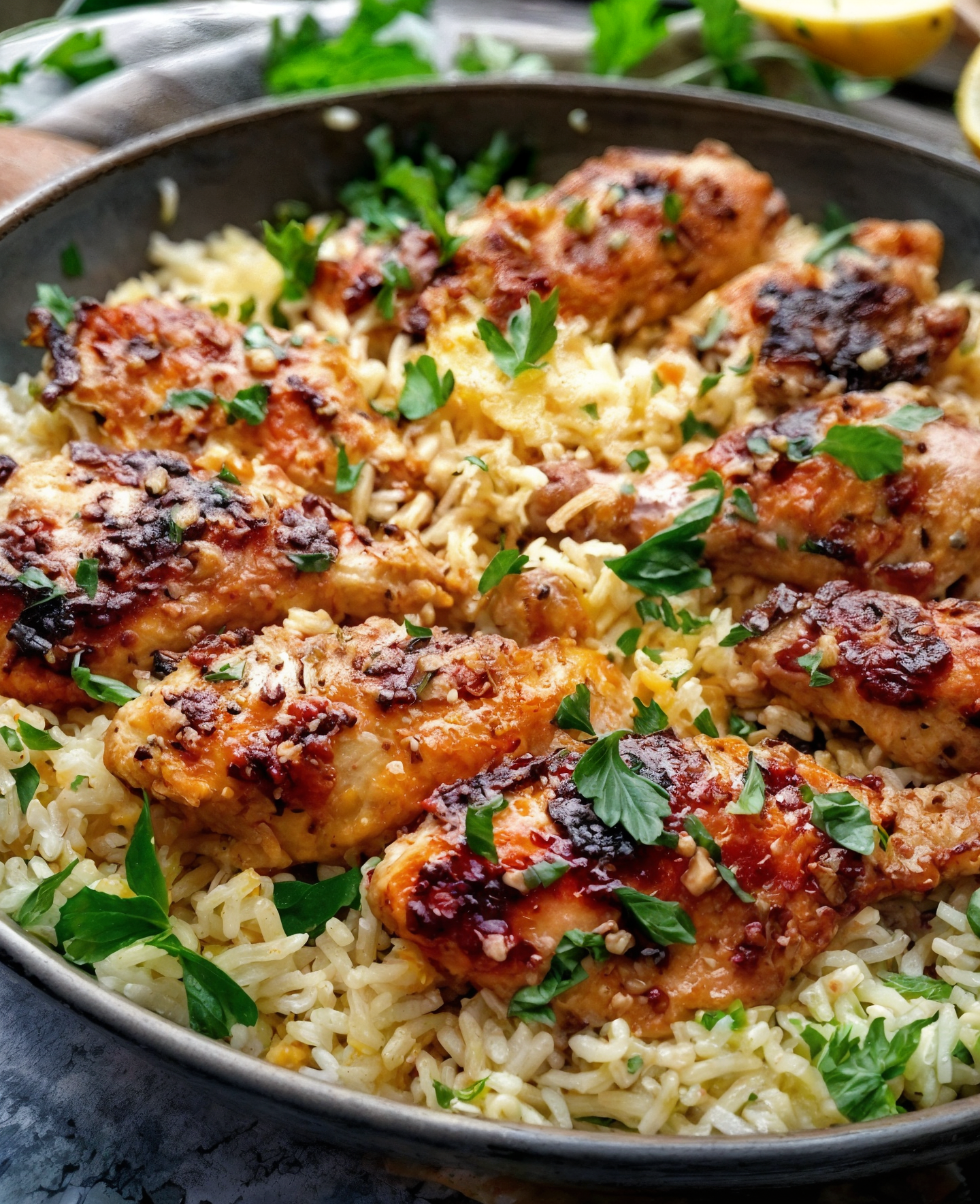Garlic Butter Chicken with Parmesan Rice