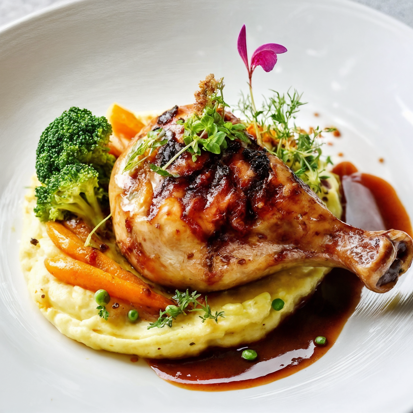 Perfectly Seared Chicken Leg with Saffron Mash