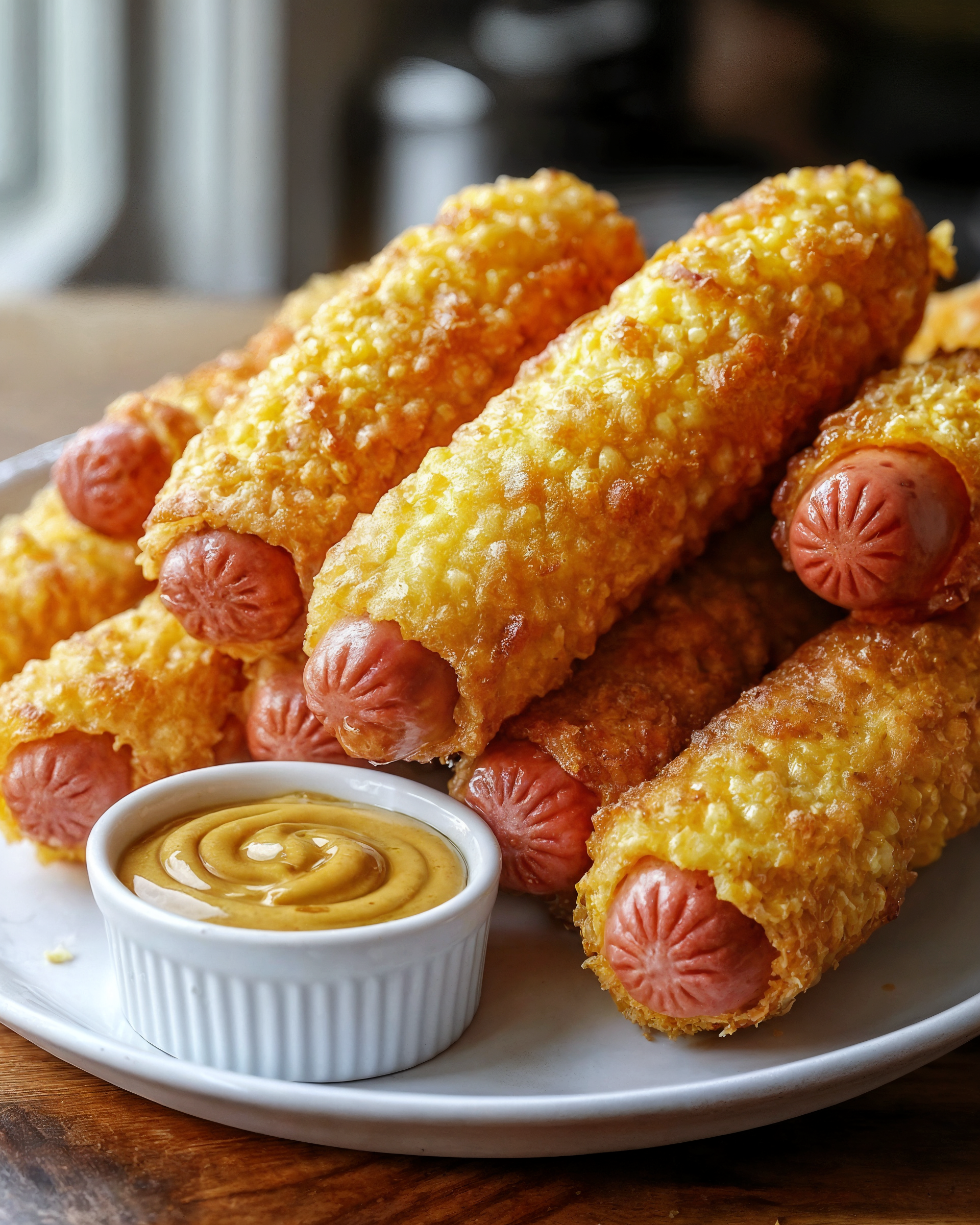 Crispy golden fried hot dog rolls