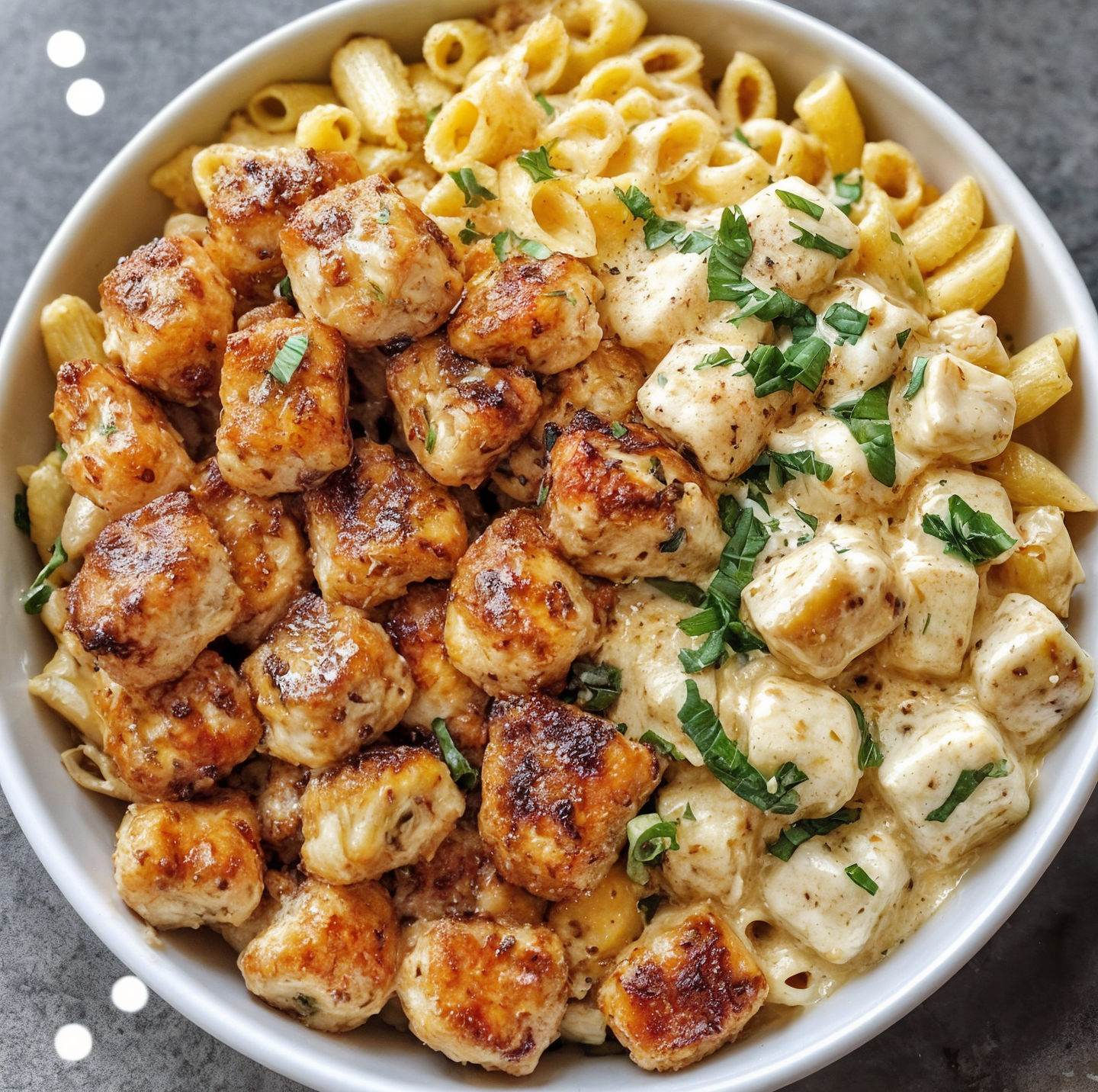 Garlic Butter Chicken Bites with Creamy Parmesan Pasta
