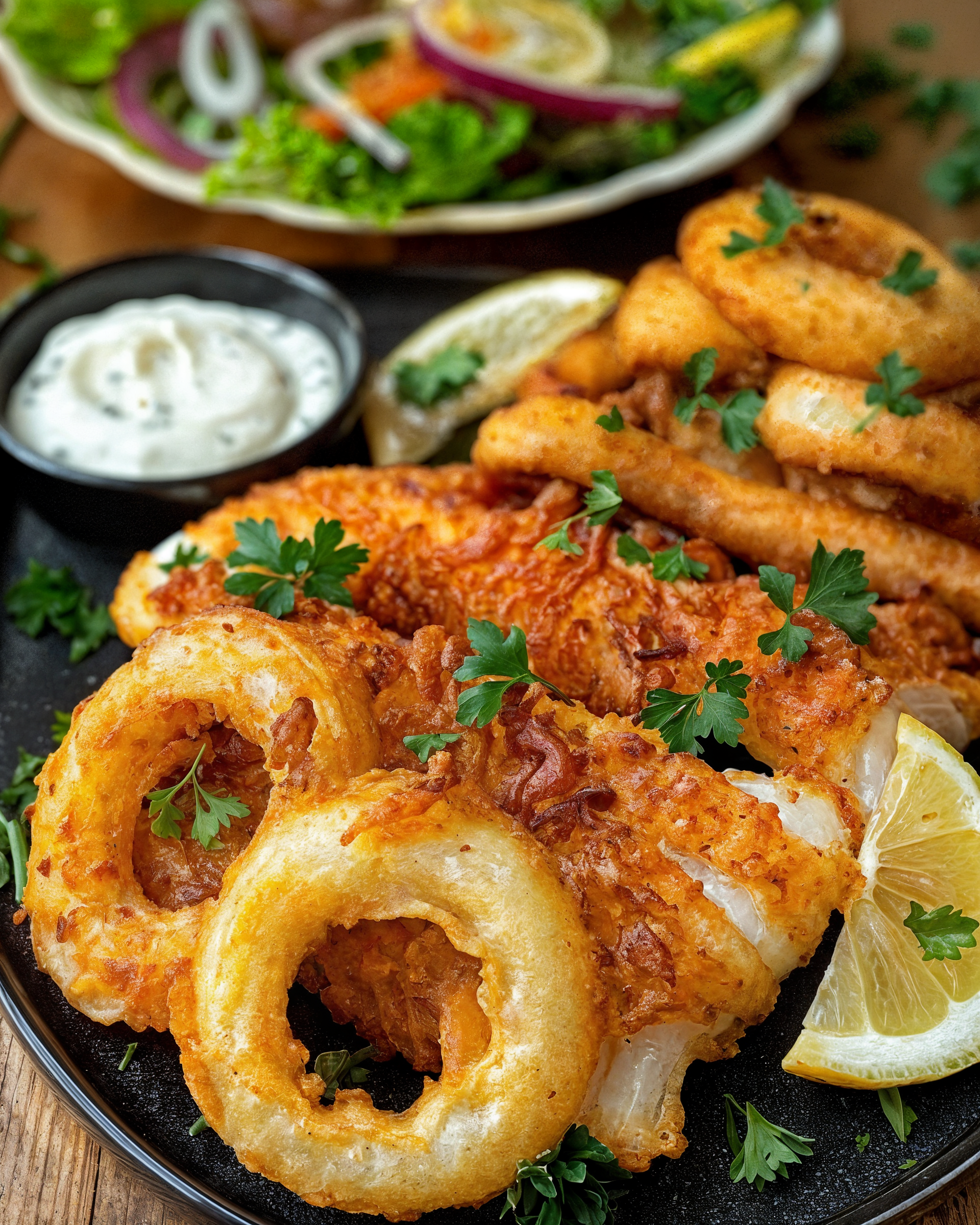 Crispy Battered Cod and Onion Rings Platter