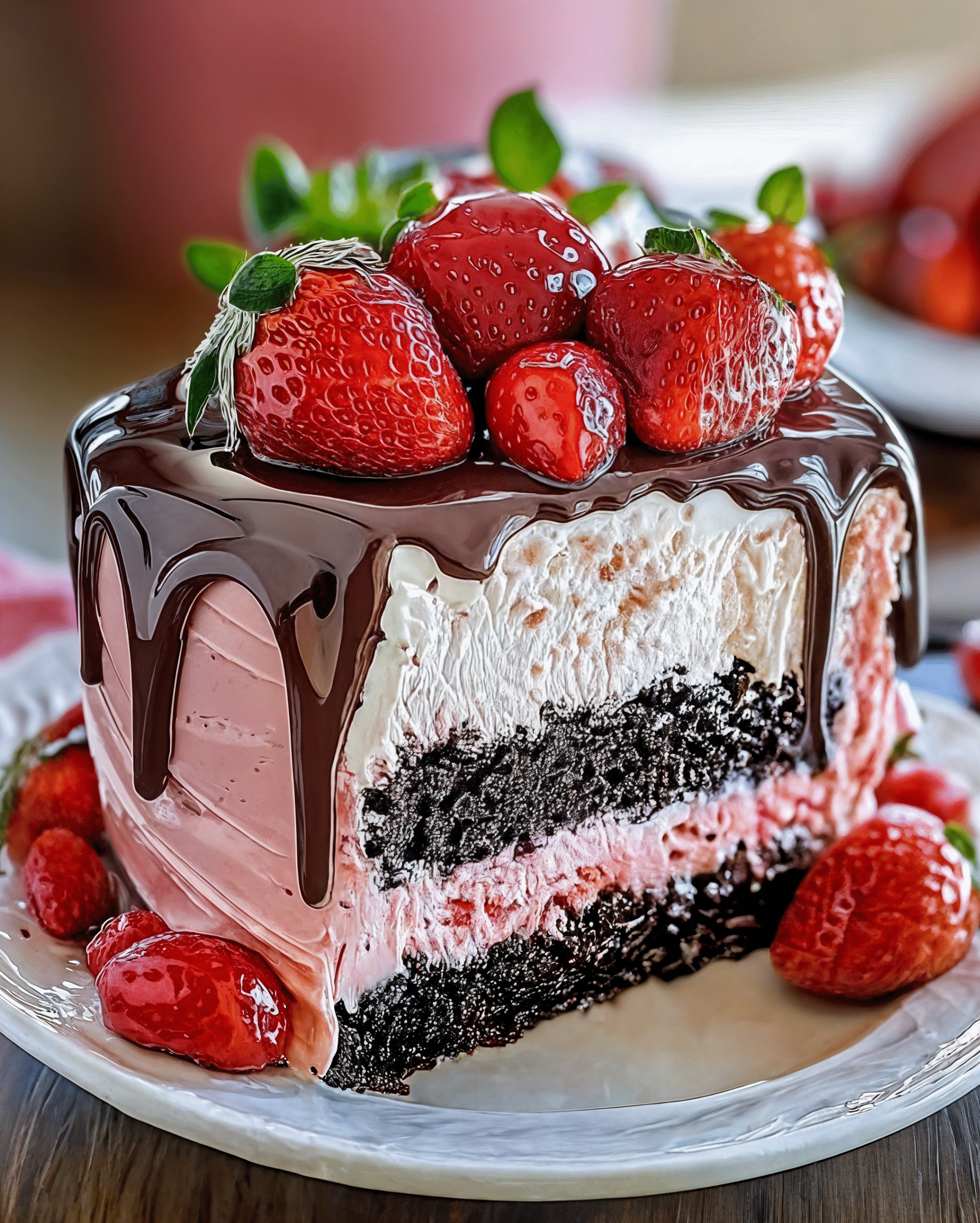 Decadent Strawberry Chocolate Fantasy Ice Cream Cake