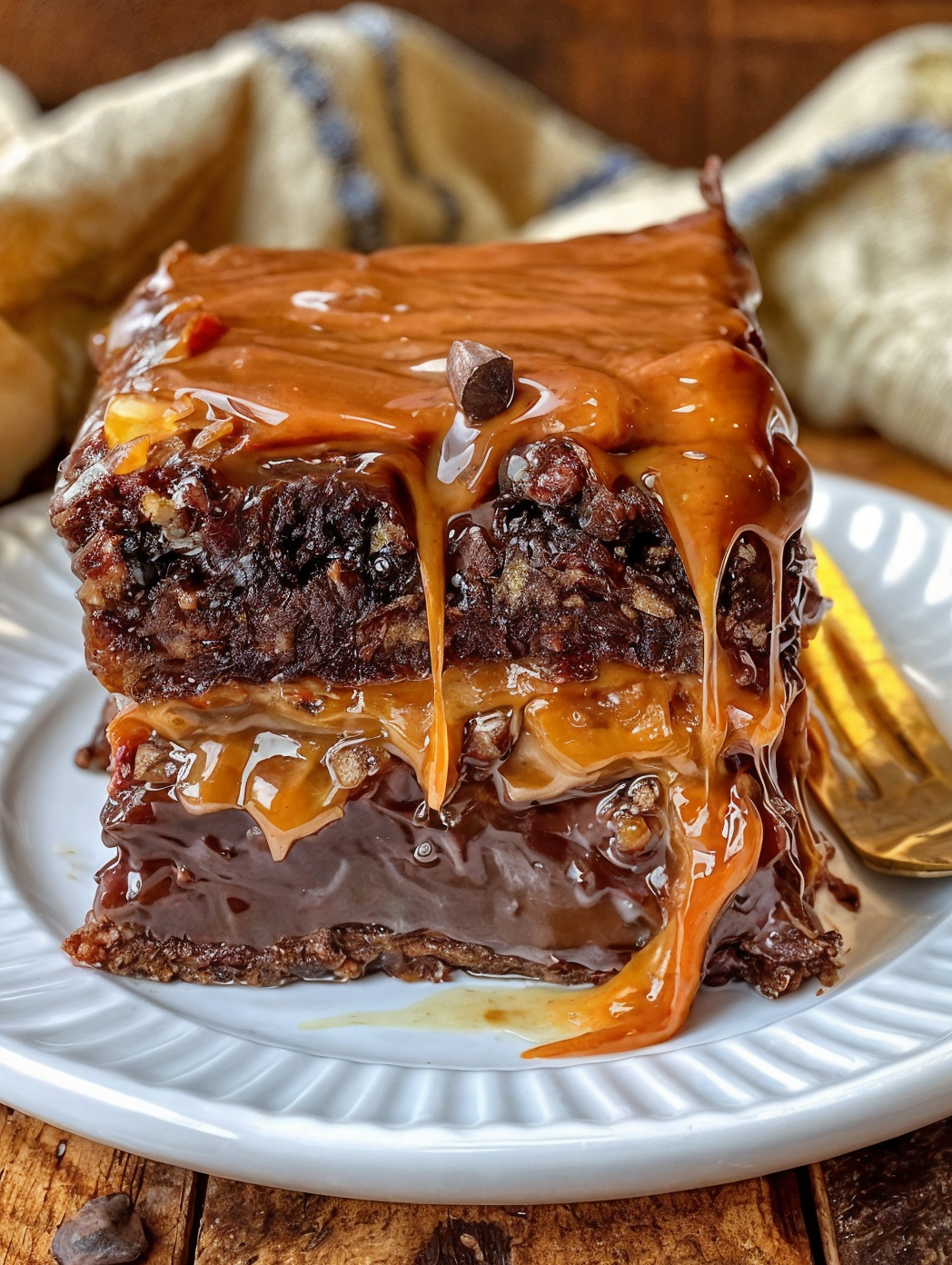 Gooey Chocolate Caramel Turtle Cake Bars