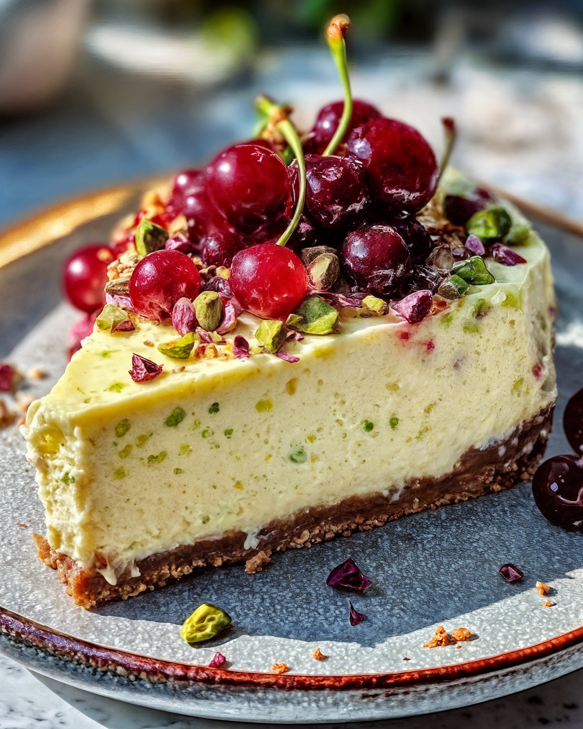 Lemon-Lime Cherry Pistachio Cheesecake