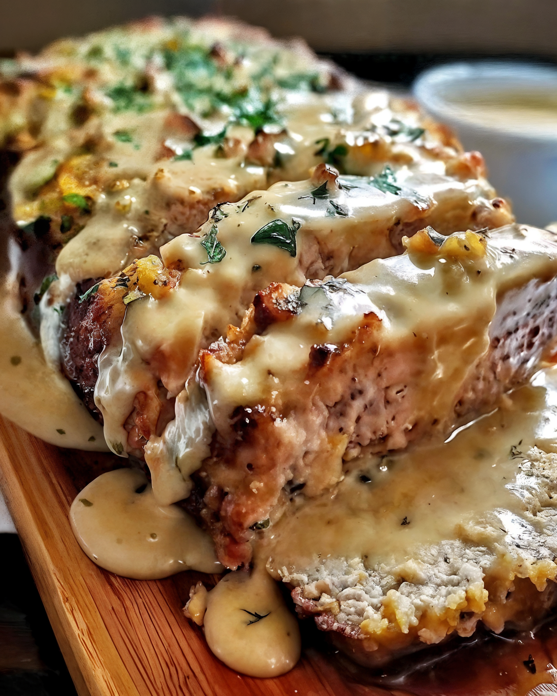 Chicken Cordon Bleu-Inspired Meatloaf with Dijon Gravy