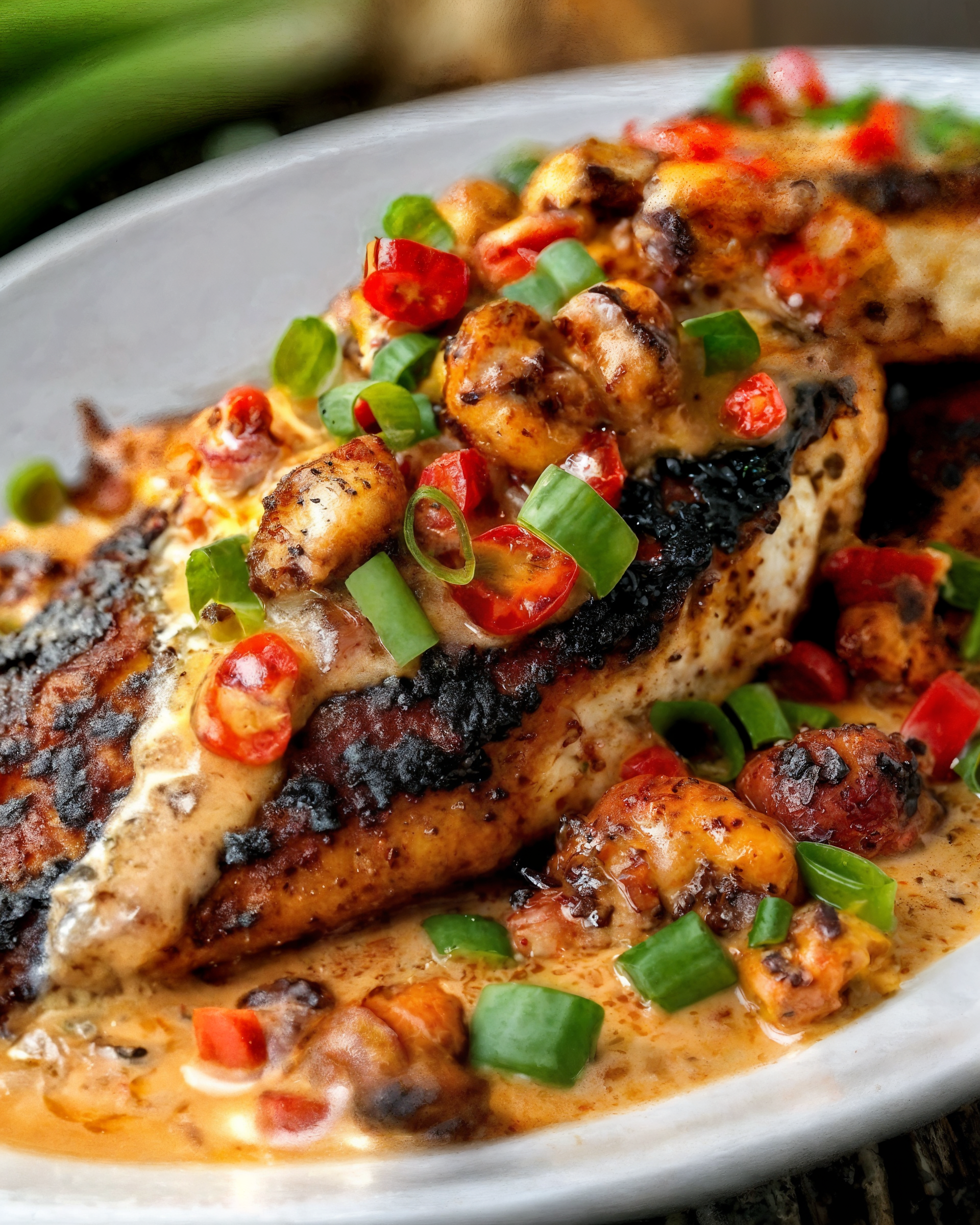 Blackened Catfish and Crawfish Cream Sauce