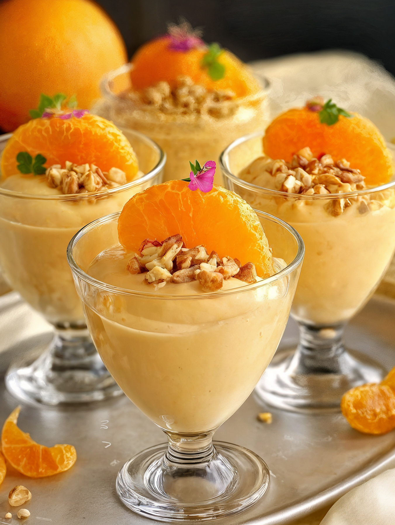 Mousse à la Mandarine et Amandes Croquantes