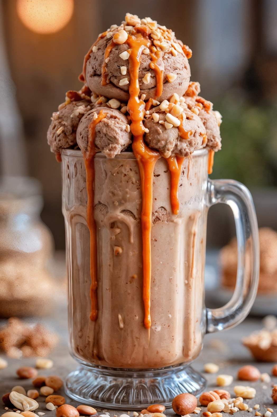Summer Chocolate Milkshake with Peanut Butter and Caramel