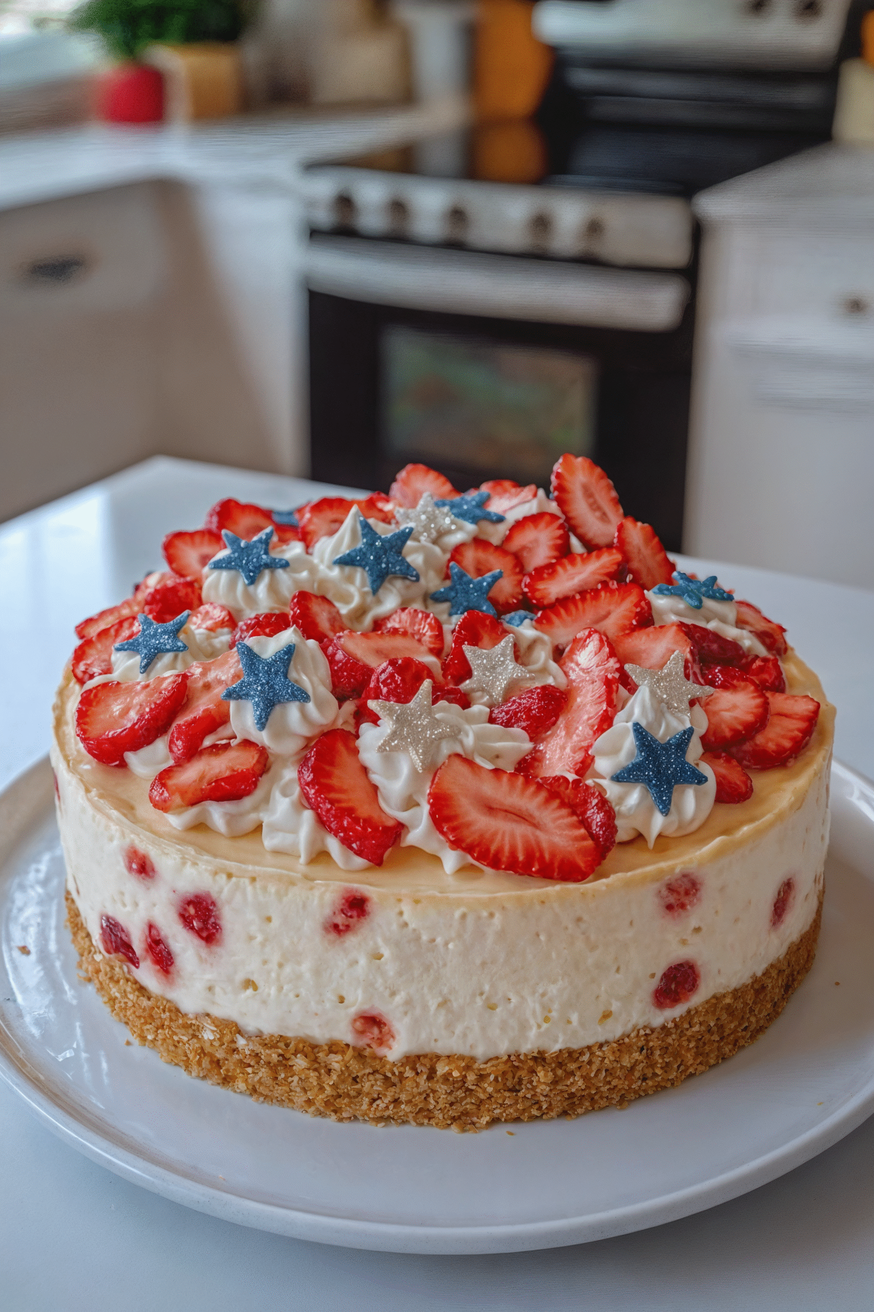 Sparkling Stars and Strawberries Cheesecake