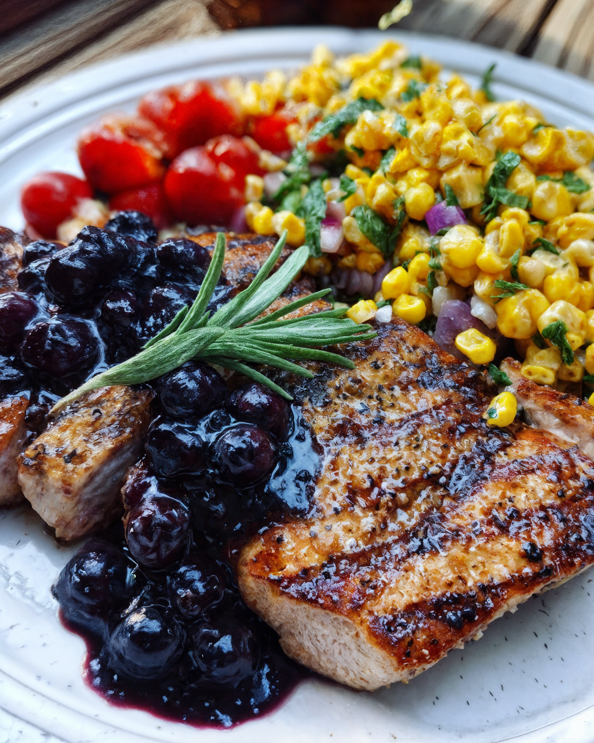 Grilled Turkey with Blueberry Sage Glaze & Sweet Corn Salad