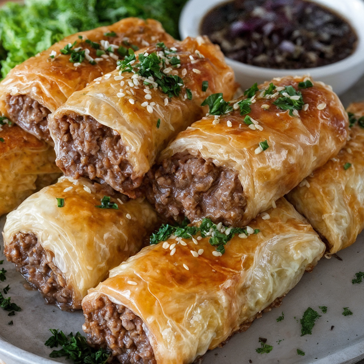 Phyllo Rolls with Ground Beef recipe