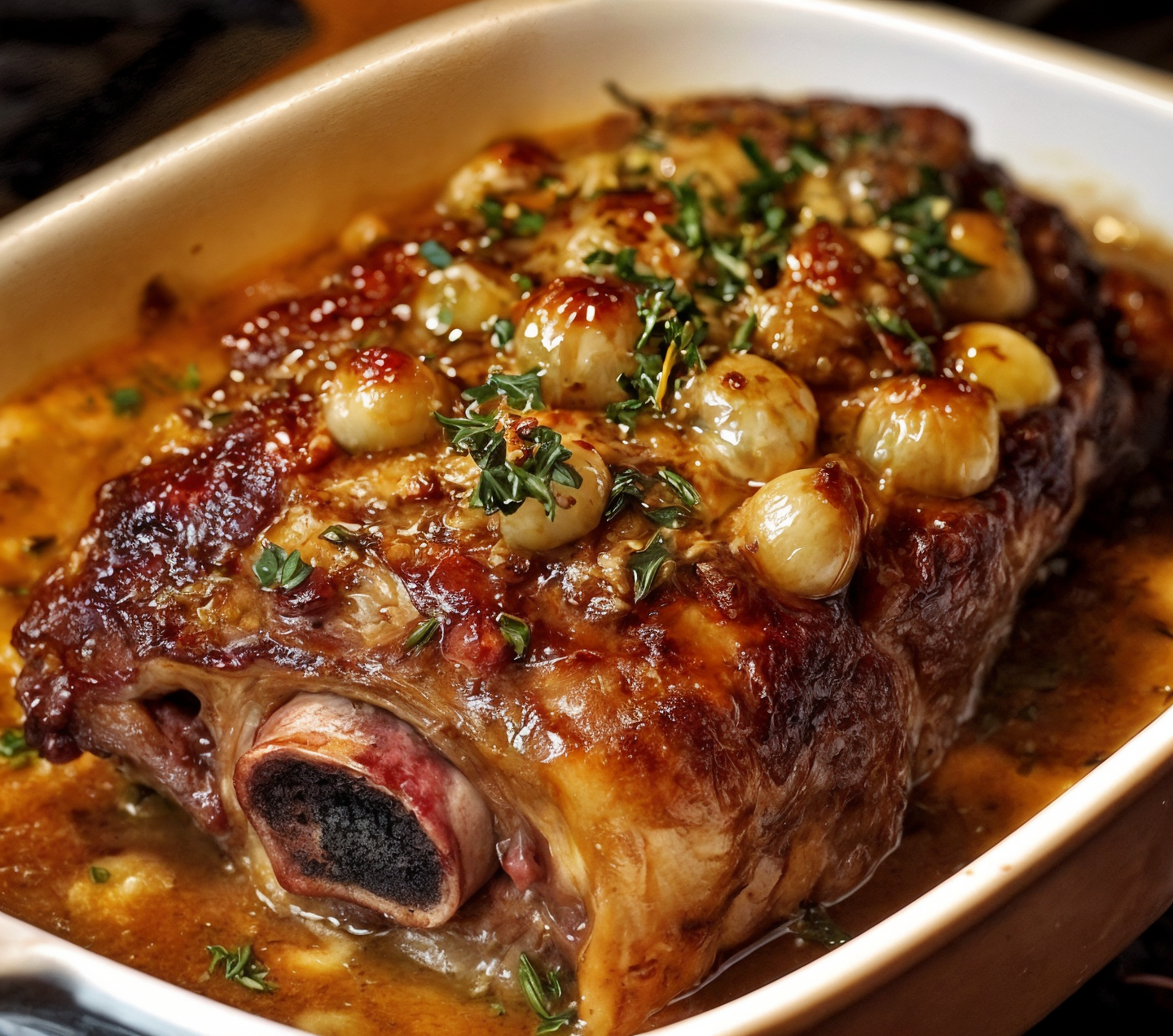 Slow-Roasted Garlic Honey Mustard Lamb Shoulder