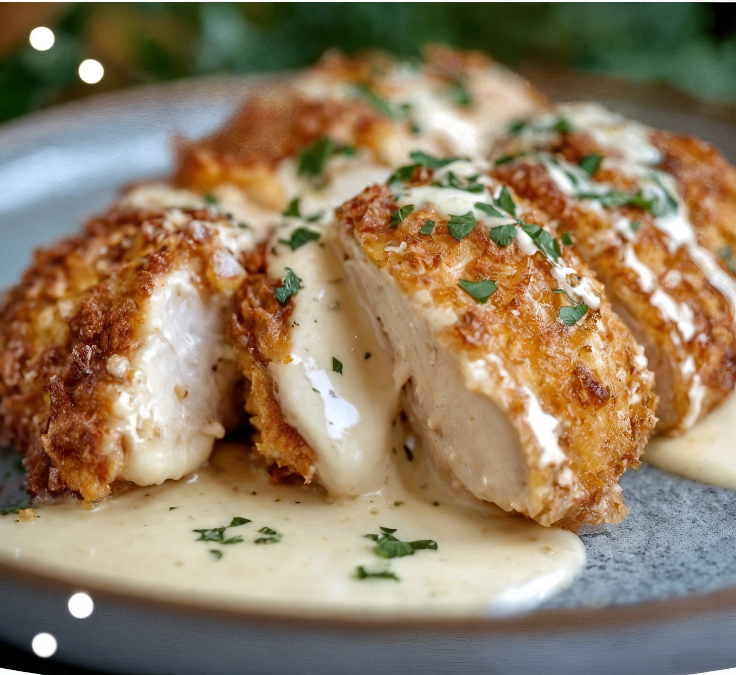 Parmesan Crusted Chicken With Creamy Garlic Sauce
