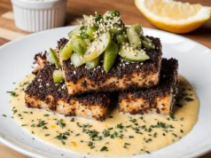 Grilled salmon with avocado sauce
