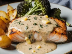 Lemon Butter Salmon with Crispy Potatoes & Broccoli