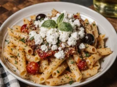 Mediterranean Feta Pasta with Olives & Roasted Peppers