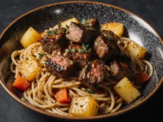 Creamy Garlic Parmesan Fettuccine with Steak Bites