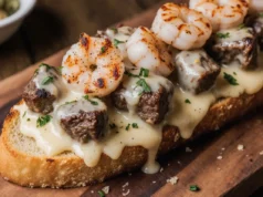 Loaded Steak & Shrimp Cheesy Garlic Bread