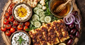 Greek Halloumi Mezze Platter with Honey Drizzle