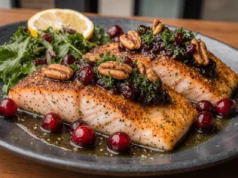 Baked Salmon with Cranberry Salsa and Pecans