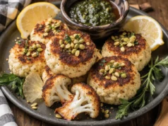 Garlic Herb Roasted Cauliflower with Pistachio Crumbs
