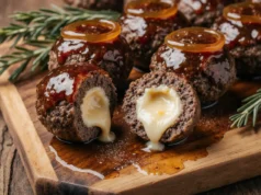 Cheesy Stuffed Meatballs with Sweet Glaze