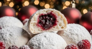 Melt-in Your Mouth Raspberry Filled Almond Snowball Cookies