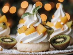 Mini Christmas Pavlova Trees with Coconut Cream & Tropical Fruit
