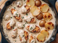 Creamy Garlic Chicken & Grilled Potatoes (Easy Dinner)