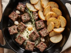 Meatball dinner with butter garlic and potatoes