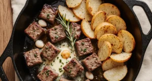 Meatball dinner with butter garlic and potatoes