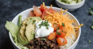 Cheesy Beef Rice Bowl |Quick Dinner Favorite