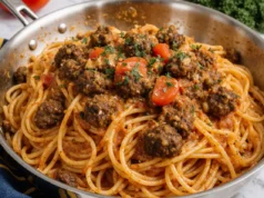 Crispy Pan Ground beef Fried Pasta Comfort Food