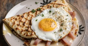 Easy Savory Breakfast Crêpes with Ham & Cheese