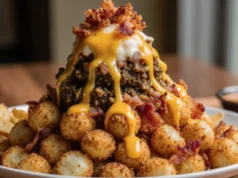 Potatoes stuffed with bacon burger and cheese recipe